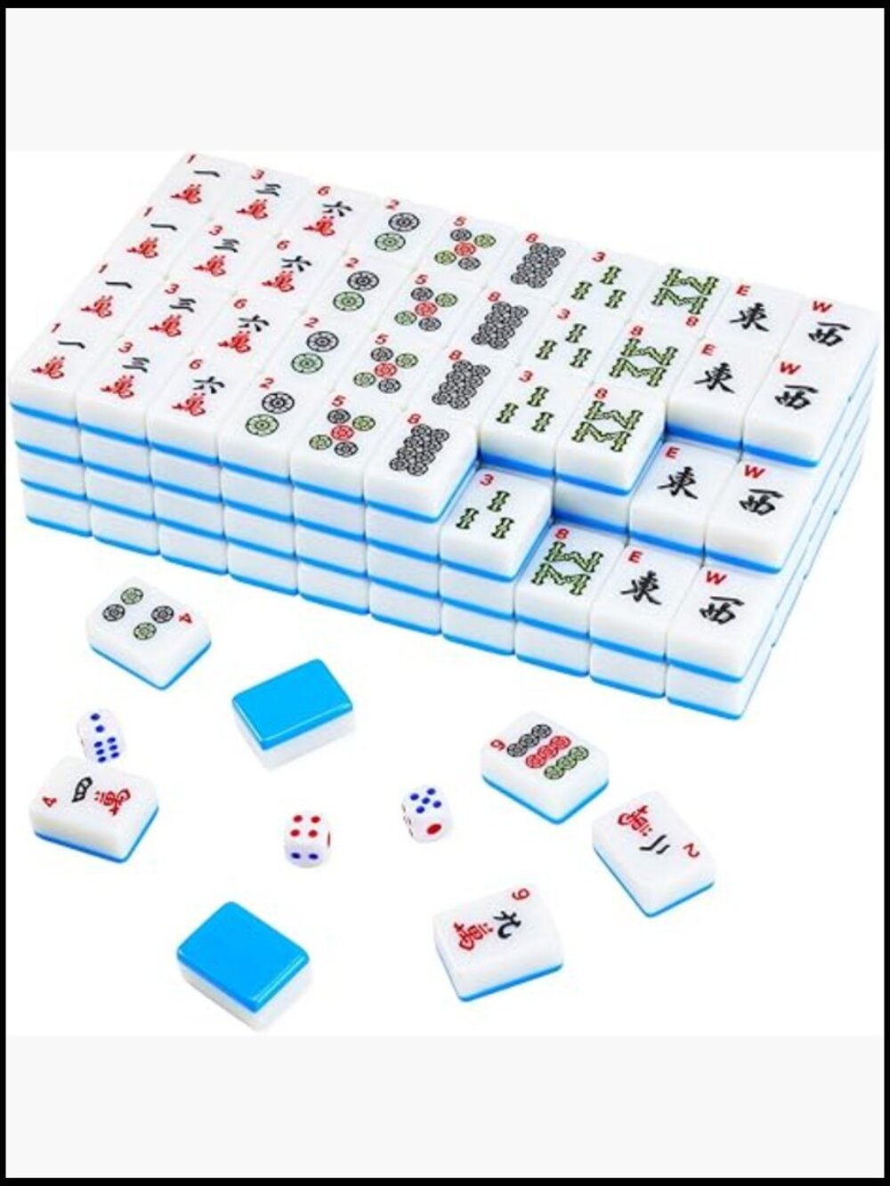 Classic White & Blue Mahjong Tile Set - Unbranded